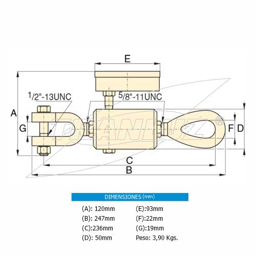 foto dimensiones Dinamómetro Hidráulico Analógico TL1592